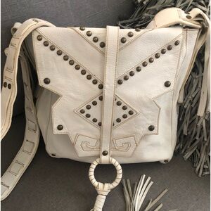 White leather studded crossbody bag